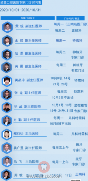 诸暨口腔医院专家门诊时间表